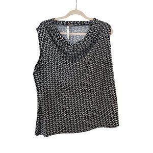 NY Collection Womens Tank Black White Size XL Cowl Neck